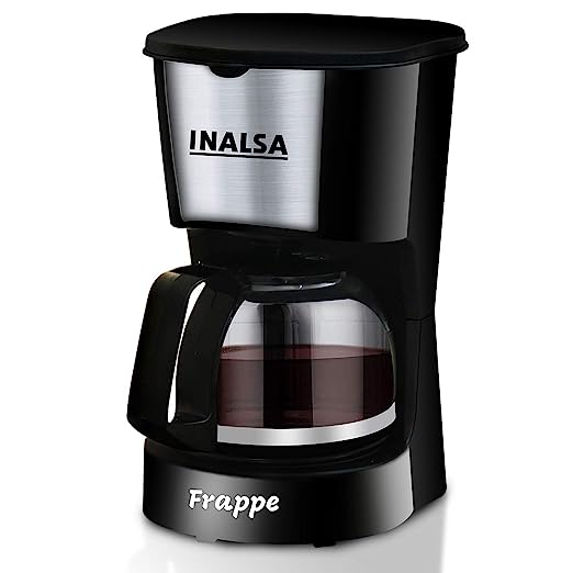 Inalsa Frappe 5 Cup (0.6L) 650-Watt Coffee Maker with Anti Drip & Keep Warm Function| Detachable Coffee Filter| Includes 100% Borosilicate Glass 0.8L Carafe Jar, (Black) Inalsa Frappe 5 Cup (0.6L) 650-Watt Coffee Maker with Anti Drip & Keep Warm Function| Detachable Coffee Filter| Includes 100% Borosilicate Glass 0.8L Carafe Jar, (Black)